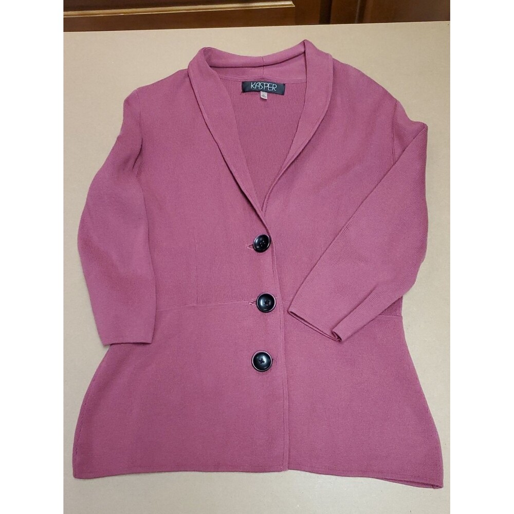 Kasper Women's Mauve Plum Button-Front Knit Cardigan Sweater